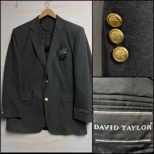 David Taylor Blazer Charcoal Grey Gold Button Single Vented Mens 42L NWT